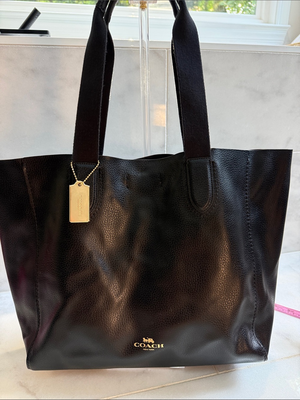 Coach Black Leather Tote with Gold Logo Tag